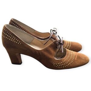 Vintage Balenciaga Custom Originals Brown Suede Oxford Studded Heels Size 7½B